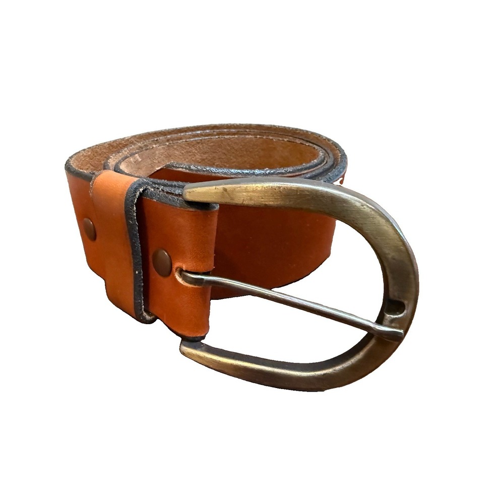Vintage Paris Accessories Tan Cowhide Leather Belt 32 Solid Brass Buckle USA Mad